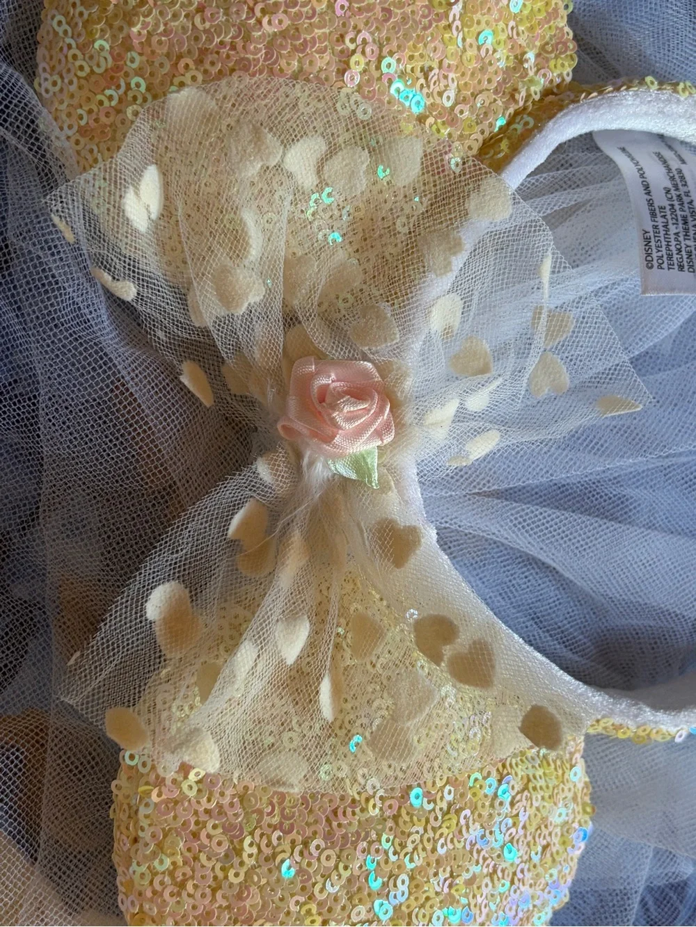 Disney Sequin Minnie Ear Headband with Veil - Pearl Pink and Gold